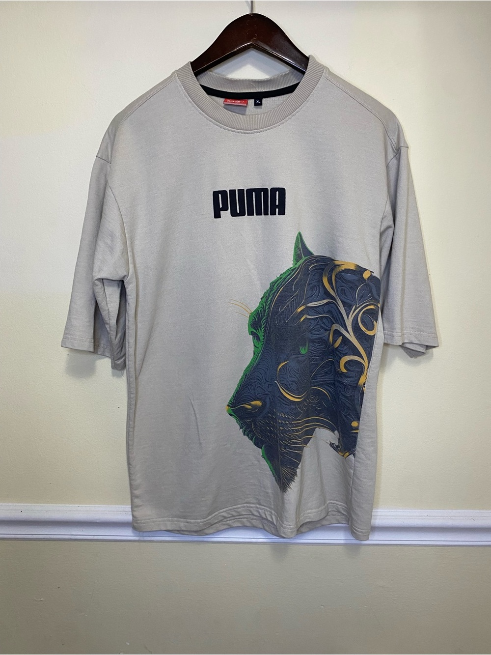 Puma Beige Short-Sleeve Tee with Panther Graphic